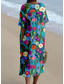 billige Uformelle blomsterkjoler-Kvinne Midi Kjole Sundress A Linje Kjole Lin Ferie Casual Strand Gå ut Løs Passform Blomster Grafikk Kort Ermel V Hals Gul Blå Sommer Strand