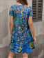 cheap Boho Dress-Women&#039;s Mini Dress Casual Dress T Shirt Dress Tee Dress Shift Dress Summer Dress Elegant Stylish Formal Vacation Work Casual Linen Like Regular Fit Floral Graphic Short Sleeve V Neck Blue Summer