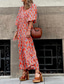tanie Sukienka Boho na wakacje-Damskie Długa sukienka sukienka maxi Sukienka z nadrukiem Moda Latarnia rękawem Urlop Święto Wyjściowe Regularny Kwiat Rękaw 1/2 W serek Fioletowy Pomarańczowy Czerwona róża Lato