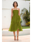 cheap Cocktail Dresses-A-Line Cocktail Dresses Elegant Dress Formal Wedding Tea Length Sleeveless Off Shoulder Organza with Pleats Ruffles