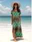 voordelige Boho Jurken-Dames maxi jurk zonnejurk A-lijn jurk vakantie casual vakantie dagelijks reguliere pasvorm grafisch geometrisch paisley korte mouw V-hals blauw paars groen lente herfst