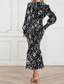 cheap Cocktail Dress-Women&#039;s Midi Dress Cocktail Dress Sheath Dress Fashion Vacation Holiday Tea Party Regular Fit Leopard Long Sleeve V Neck Black Khaki Apricot Summer