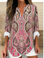 cheap Boho Tops-Women&#039;s Blouse Graphic Geometric Vintage Tropical Hawaiian Long Sleeve V Neck Regular Tops Daily Holiday Beach Wear Print Pink Summer Spring