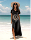 abordables Art &amp; Design Robes-Femmes Robe maxi Robe d&#039;Été Robe trapèze Robe d&#039;été Vacances Occasionnel Quotidien Coupe régulière Fleuri Graphique Manche Courte Col en V Noir Rouge Bleu Printemps Automne