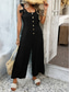 cheap Vacation Jumpsuit-Women&#039;s Normal Jumpsuit Streetwear Solid Color Sleeveless U Neck Buttons Street Daily Regular Fit Black Brown Green Summer
