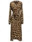 abordables Vestidos casuales con flores-Mujer Vestido Midi Vestido informal Vestido Estampado Moda Festivos Noche Fin de semana Ajuste regular Leopardo Manga Larga Escote en Pico Blanco Rosa Marrón Gris Verano