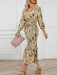 cheap Cocktail Dress-Women&#039;s Midi Dress Cocktail Dress Sheath Dress Fashion Vacation Holiday Tea Party Regular Fit Leopard Long Sleeve V Neck Black Khaki Apricot Summer