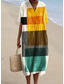 preiswerte Streifen- und geometrische Kleider-Damen Midi Kleid Sommerkleid A-Linie Kleid Leinen Urlaub Lässig Strand Ausgehen Lockere Passform Grafik Geometrisch Kurzarm V-Ausschnitt Weiß Rosa Rot Khaki Sommer
