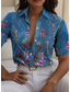 cheap Floral Tops-Women&#039;s Shirt Long Sleeve Button Down Blouse Floral Graphic Daily Stylish Short Sleeve Shirt Collar Regular Tops Daily Blue Orange Green Rose Pink Summer Spring