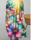 ieftine rochie florală-Pentru femei Rochii Midi Rochie de schimb Casual Vacanță Zilnic Potrivire Largă Floral Lungime Manșon 3/4 Stil Nautic Curcubeu Vară Primăvară