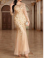 cheap Under $129.99-Dress Mother of the Bride Dress Elegant Party Crew Neck Floor Length Polyester Long Sleeve with Embroidery