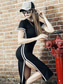 cheap T shirt Dresses-Women&#039;s Midi Dress Cheongsam Dress Fashion Daily Date Regular Fit Line Short Sleeve Crew Neck Black Summer Spring Fall