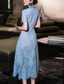 cheap Tea Length-Dress Mother of the Bride Dress Elegant Vintage Casual Crew Neck Ankle Length Lace Short Sleeve with Flower