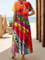 levne Umění a design šaty-Dámské maxi šaty sundress A-line šaty na dovolenou volnočasové denní běžné střih ombre grafika geometrické krátký rukáv V výstřih oranžové léto jaro