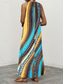 preiswerte Kunst &amp; Design Kleid-Damen Maxi Kleid A-Linie Kleid Lässig Alltag Lockerer Schnitt Geometrisch Ärmellos Eingekerbter Ausschnitt Blau Sommer