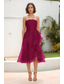 cheap Cocktail Dresses-A-Line Cocktail Dresses Elegant Dress Formal Wedding Tea Length Sleeveless Off Shoulder Organza with Pleats Ruffles