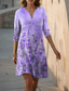 abordables Robe Fleurie-Robe Mini Femme Robe Chasuble Formelle Vacances Quotidiennes Ajustement Régulier Graphique Floral Manches 3/4 V Col Rose Bleu Violet Vert Été Printemps
