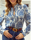 cheap Boho Tops-Women&#039;s Shirt Graphic Elegant Vintage Stylish Long Sleeve V Neck Regular Tops Daily Holiday Going out Buttons Blue Summer Spring