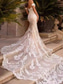 cheap Casual Wedding Dresses-Wedding Dresses Mermaid / Trumpet Off Shoulder Sleeveless Court Train Tulle Bridal Gowns With Solid Color