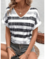 cheap Stripe&amp;Geometric tee-Women&#039;s T Shirt Striped Casual Short Sleeve V Neck Regular Tops Daily Weekend Beach Wear Print Light Grey Summer