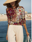 abordables Camiseta floral-Mujer Blusa Graphic Cachemir Elegante Bohemia Casual Manga Larga Cuello Barco Tops regulares Diario Noche Ropa de playa Estampado Arco Iris Verano Primavera