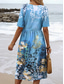 cheap Floral Dress-Women&#039;s Midi Dress Shift Dress Summer Dress Vacation Casual Vacation Daily Regular Fit Floral Graphic Short Sleeve Notched Neck Blue Summer