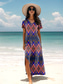voordelige Boho Jurken-Dames maxi jurk zonnejurk A-lijn jurk vakantie casual vakantie dagelijks reguliere pasvorm grafisch geometrisch paisley korte mouw V-hals blauw paars groen lente herfst
