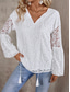 cheap Lace Tops-Women&#039;s Blouse Solid Color Elegant Daily Stylish Long Sleeve V Neck Regular Tops Daily Lace White Summer Spring
