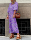 tanie Sukienka Boho na wakacje-Damskie Długa sukienka sukienka maxi Sukienka z nadrukiem Moda Latarnia rękawem Urlop Święto Wyjściowe Regularny Kwiat Rękaw 1/2 W serek Fioletowy Pomarańczowy Czerwona róża Lato