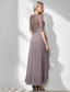 cheap Floor Length-Blue Green Embroidered A-Line Dress Mother of the Bride Dress Elegant Jewel Neck Floor Length Chiffon Half Sleeve Wrap Included with Lace Ruffles Tier 2025
