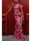 cheap Casual Floral Dresses-Women&#039;s Long Dress Maxi Dress Party Dress Cheongsam Dress Fashion Outdoor Party Tea Party Regular Fit Flower Sleeveless Stand Collar Black Red Apricot Summer