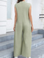 cheap Vacation Jumpsuit-Women&#039;s Normal Jumpsuit Streetwear Solid Color Sleeveless V Neck Buttons Street Going out Regular Fit Black White Light Green Summer