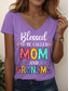 cheap Mother&#039;s Day-Mother&#039;s Day Women&#039;s T Shirt Graphic Letter Casual Short Sleeve V Neck Regular Tops Daily Weekend Print Black Yellow Pink Blue Purple Summer Spring MOM