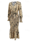 cheap Cocktail Dress-Women&#039;s Midi Dress Cocktail Dress Sheath Dress Fashion Vacation Holiday Tea Party Regular Fit Leopard Long Sleeve V Neck Black Khaki Apricot Summer
