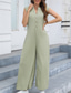 cheap Vacation Jumpsuit-Women&#039;s Normal Jumpsuit Streetwear Solid Color Sleeveless V Neck Buttons Street Going out Regular Fit Black White Light Green Summer