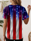 cheap Independence Day Top-Independence Day Women&#039;s Patriotic Fourth of July T Shirt Flag Flag Basic Red White And Blue Short Sleeve Round Neck Regular Tops Daily Buttons Print Blue Summer Spring