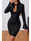 levne černé mini šaty-Dámské Mini šaty Černé šaty Koktejlky Bodycon Formální šaty Módní Dovolená Víkend Běžný Bez vzoru Dlouhý rukáv Stojáček Černá Léto