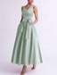 abordables Robes de cocktail-Robe cocktail en A pour mariage à la plage élégante invitée de mariage Kentucky longueur thé sans manches col en V avec poches satinées et nœud(x) robes