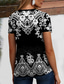 cheap Floral tee-Women's T Shirt Print Graphic Geometric Paisley Bohemia Vintage Stylish Short Sleeve V Neck Regular Tops Daily Going out Beach Wear Black+White+Red Black White Red Purple Summer