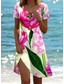 abordables Robe Fleurie-Robe mini femme robe évasée robe t-shirt robe tee vacances plage décontractée quotidienne ajustement régulier graphique floral à manches courtes col ras du cou rose été printemps