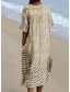 abordables Robe Rayée et Géométrique-Robe midi pour femme, robe d&#039;été, robe trapèze, vacances, décontractée, plage, lin, comme pour sortir, coupe ample, manches courtes, col en V, bordeaux, orange, blanc cassé, gris foncé