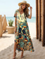 cheap Hawaiian Dress-Women&#039;s Maxi Dress Casual Dress Sundress A Line Dress Summer Dress Bohemia Vacation Vintage Vacation Daily Regular Fit Graphic Tropical Bohemian Short Sleeve V Neck Light Yellow Summer