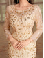 cheap Under $129.99-Dress Mother of the Bride Dress Elegant Party Crew Neck Floor Length Polyester Long Sleeve with Embroidery