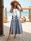 abordables Vestidos hawaianos-Mujer Vestido maxi Vestido estilo camiseta Vestido de verano Vestido de cambio Vacaciones Casual Estilo playero Fiesta Playa Ajuste regular Geométrico Raya Mar Manga Corta Cuello redondo Blanco Azul