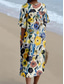 billige Uformelle blomsterkjoler-Kvinne Midi Kjole Sundress A Linje Kjole Lin Ferie Casual Strand Gå ut Løs Passform Blomster Grafikk Kort Ermel V Hals Gul Blå Sommer Strand
