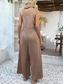 cheap Vacation Jumpsuit-Women&#039;s Normal Jumpsuit Streetwear Solid Color Sleeveless U Neck Buttons Street Daily Regular Fit Black Brown Green Summer