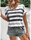 cheap Stripe&amp;Geometric tee-Women&#039;s T Shirt Striped Casual Short Sleeve V Neck Regular Tops Daily Weekend Beach Wear Print Light Grey Summer