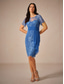 cheap Dress Sets-Women's Wedding Guest Jacket Dress Lace Dress Chiffon Dress Cocktail Dresses Formal Dresses Cardigan Ruched Long Sleeve Cocktail Party Blue Spring Summer Fall