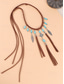 voordelige Dames ketting-dames bohemian gevlochten leren ketting met turquoise kralen, veren en kwastjes - perfect voor muziekfestivals en vakantie-outfits