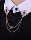 baratos Gravatas masculinas e gravatas borboleta-broche de corrente de colarinho de gema azul vintage – elegante broche de lapela de corrente dupla para homens e mulheres, acessório de camisa e terno estilo gótico vitoriano, joias formais para casamento e festa
